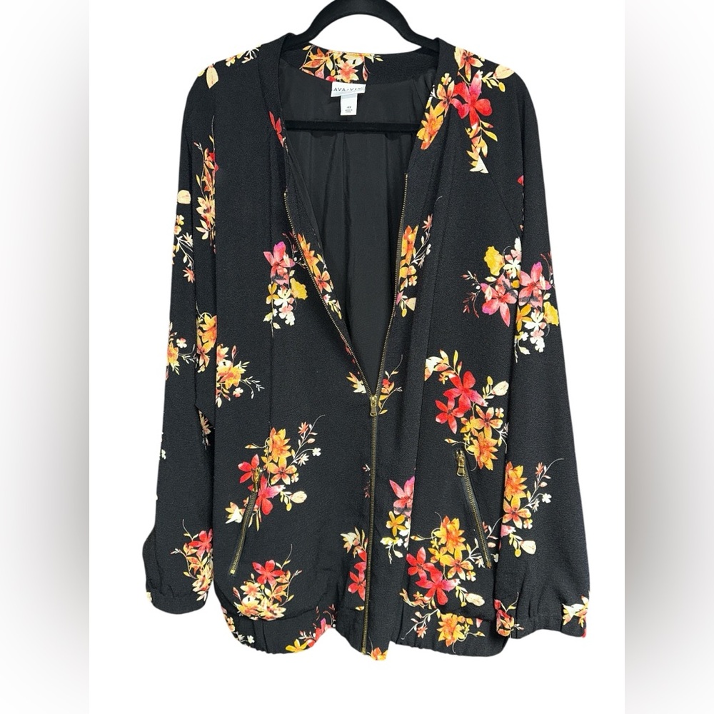 Ava & Viv Elegant Black‎ Floral Bomber Jacket Blazer with Raglan Sleeves Size 4X
